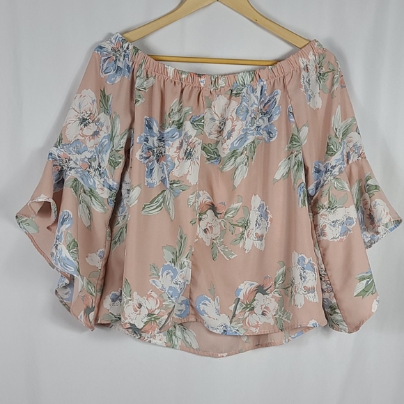 Pink Floral Off Shoulder Bellsleeve - Picture 6 of 10